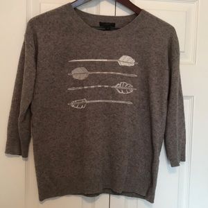 JCrew 3/4 grey sweater with arrow embellishment